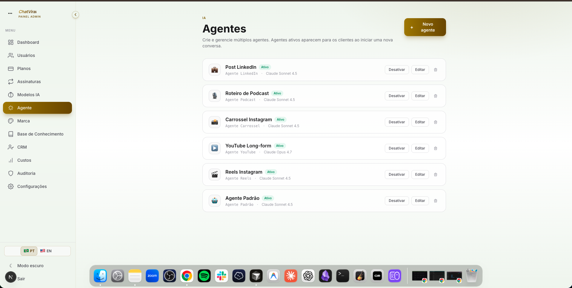 Chat Viral — Painel de agentes