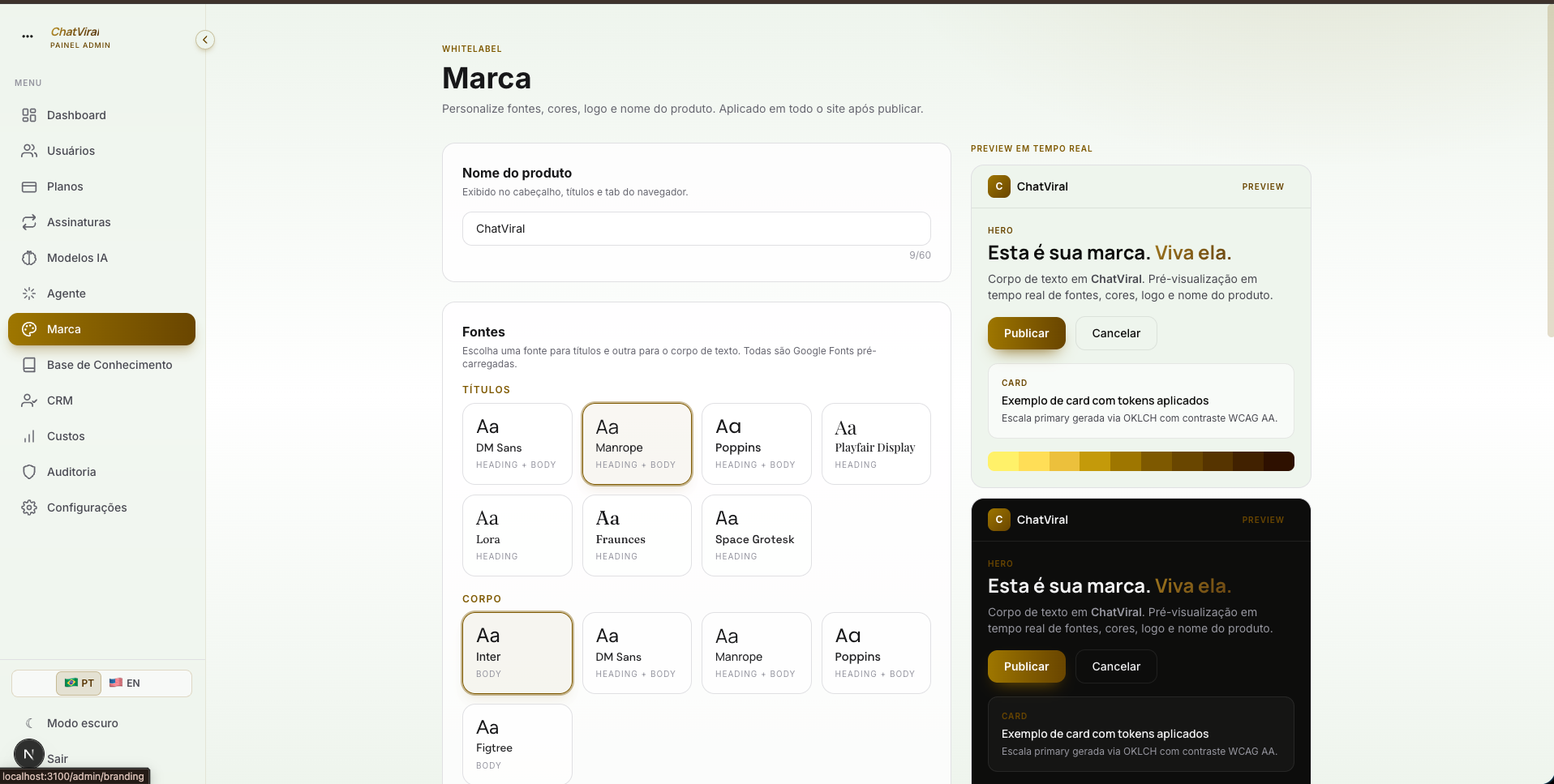 Chat Viral — Marca / whitelabel